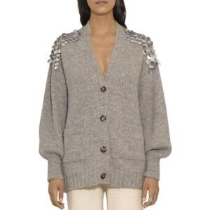 XS Eleven Six Alpaca Wool Cardigan Button Up Pocket Long Puff Sleeve V Sequin